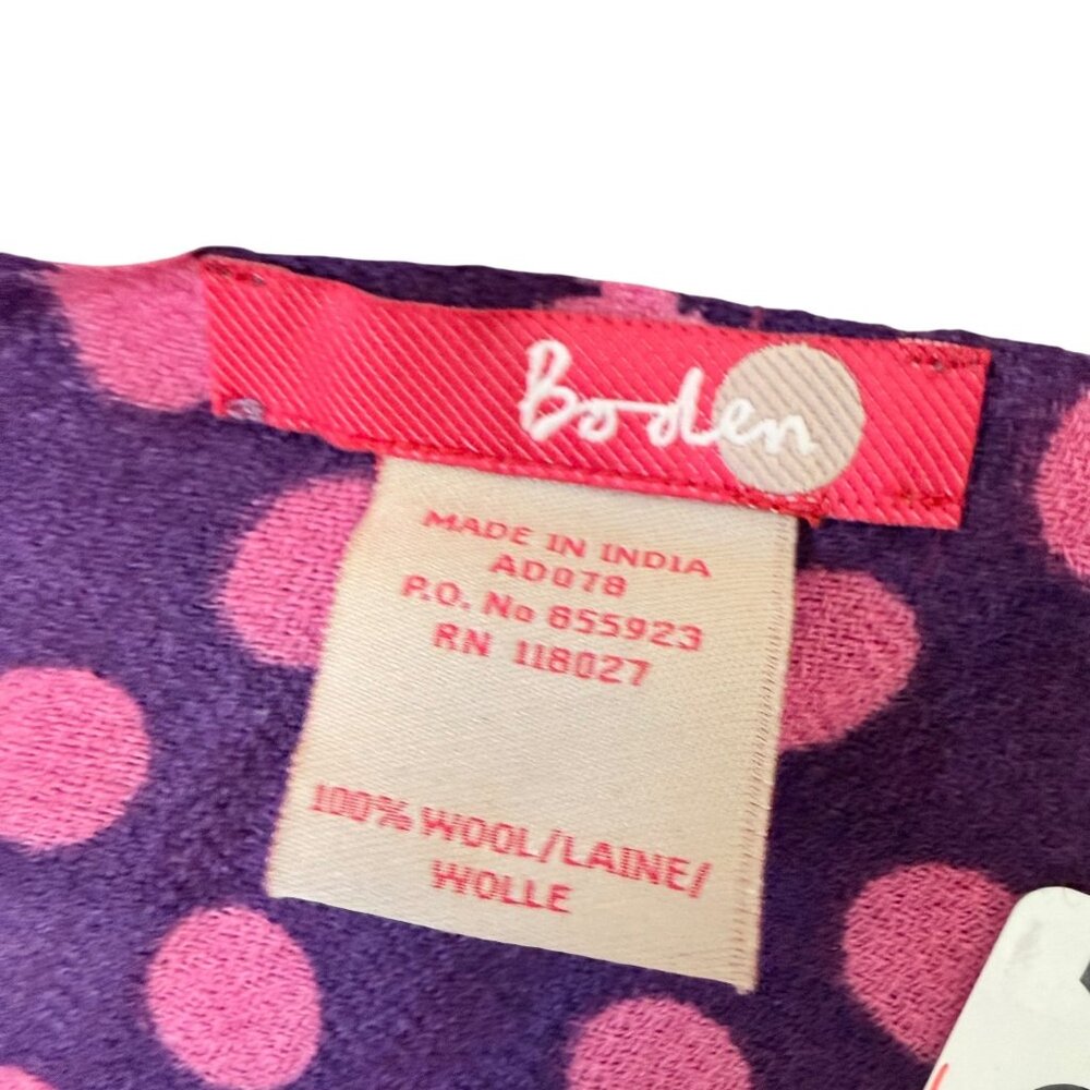 Boden Women's Wrap Scarf Wool Purple Pink Polka Dots Fringe Shawl Fall Winter - Picture 4 of 7